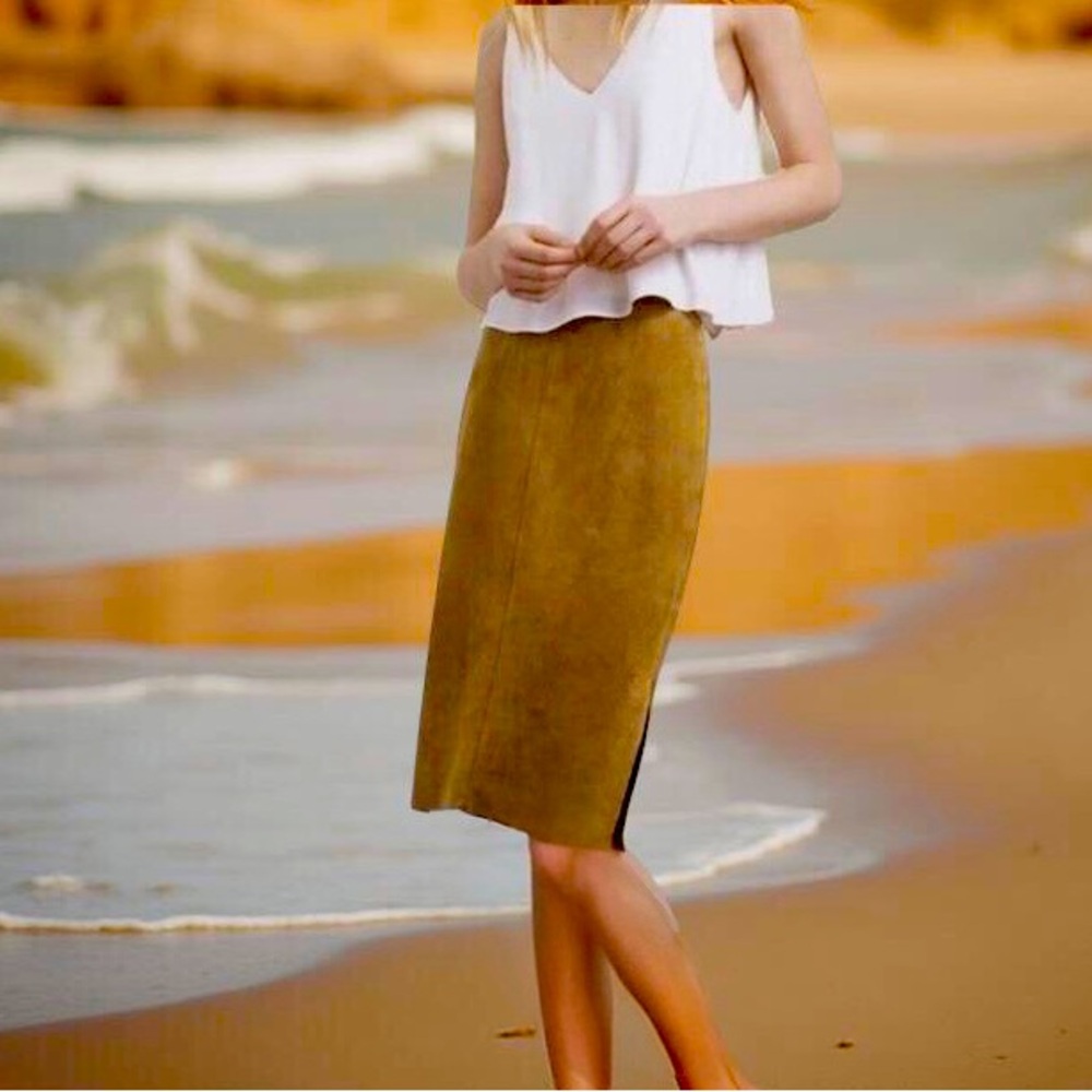 Aritzia Wilfred Free Cremazie Vegan Suede Midi Pencil Skirt Side Slits NWOT Sz 8